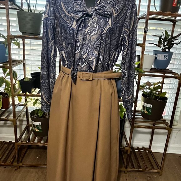 Vintage Paul Alfred Blue Tan Paisley Two Piece Suit Set Size 12 - Picture 2 of 13